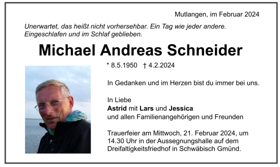 Todesanzeige von Michael Andreas Schneider von trauer.de