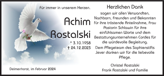 Todesanzeige von Achim Rostalski von Trauer.de