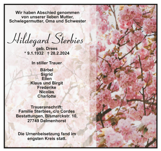 Todesanzeige von Hildegard Sterbies von Trauer.de