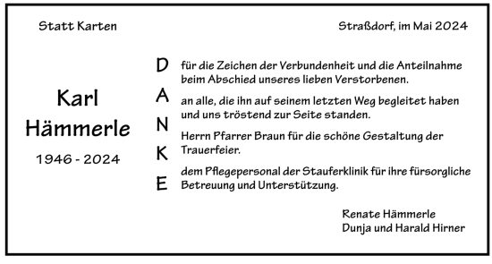 Todesanzeige von Karl Hämmerle von trauer.de