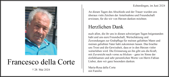 Todesanzeige von Francesco della Corte von trauer.de