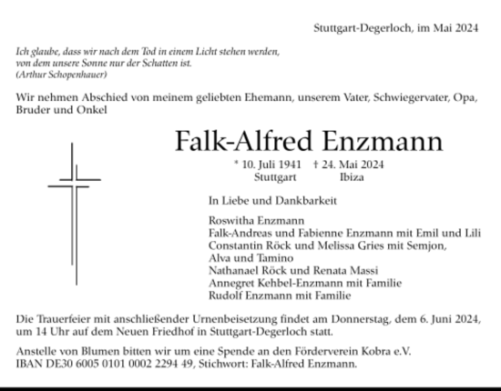 Todesanzeige von Falk-Alfred Enzmann von Trauer.de