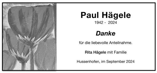 Todesanzeige von Paul Hägele von trauer.de