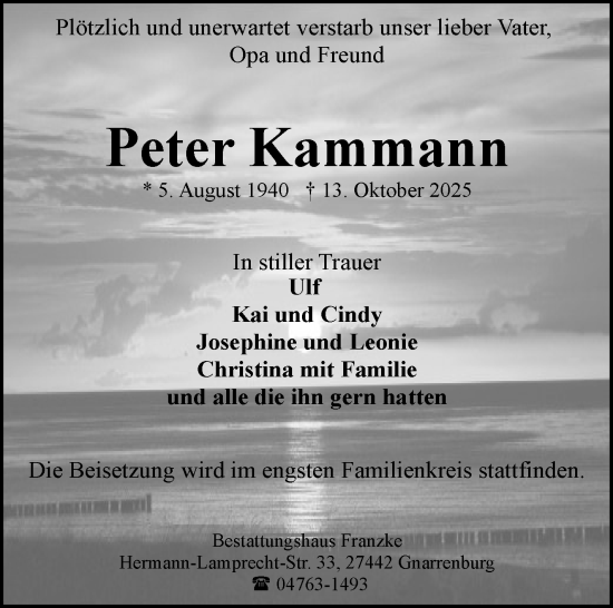 Todesanzeige von Peter Kammann von Trauer.de
