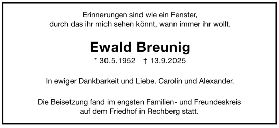 Todesanzeige von Ewald Breunig von trauer.de