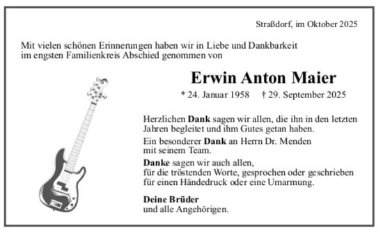 Todesanzeige von Erwin Anton Maier von trauer.de