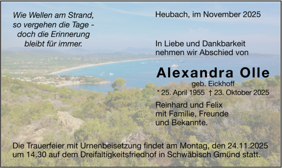 Todesanzeige von Alexandra Olle von Trauer.de