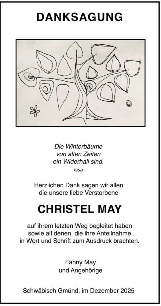 Todesanzeige von Christel May von trauer.de