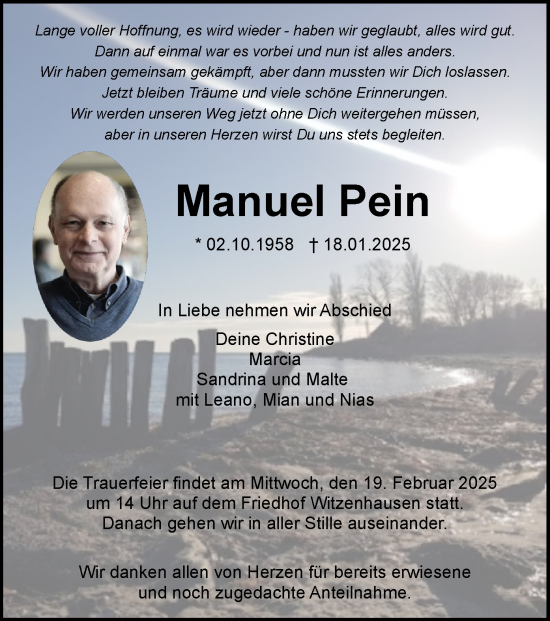 Todesanzeige von Manuel Pein von HNA