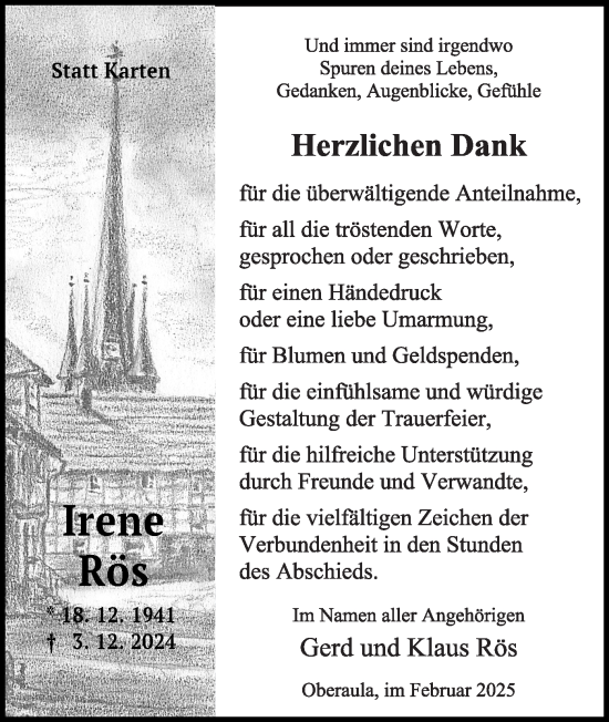 Todesanzeige von Irene Rös von HNAHZ