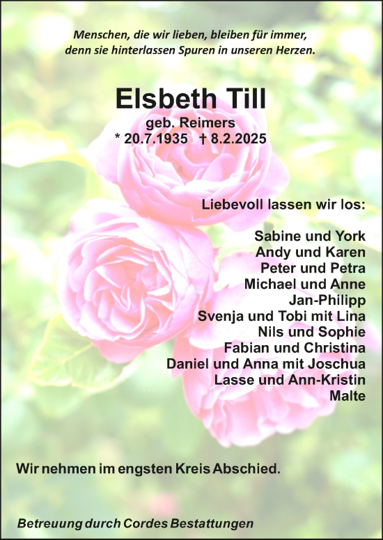 Todesanzeige von Elsbeth Till von Trauer.de