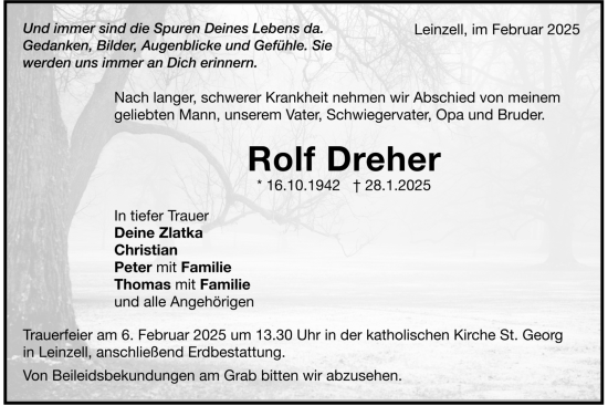 Todesanzeige von Rolf Dreher von trauer.de