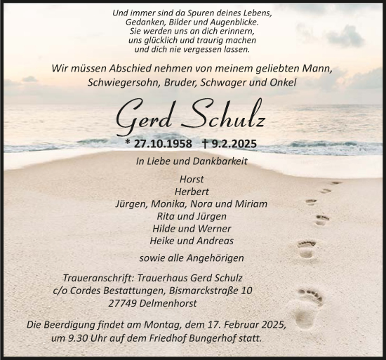 Todesanzeige von Gerd Schulz von trauer.de