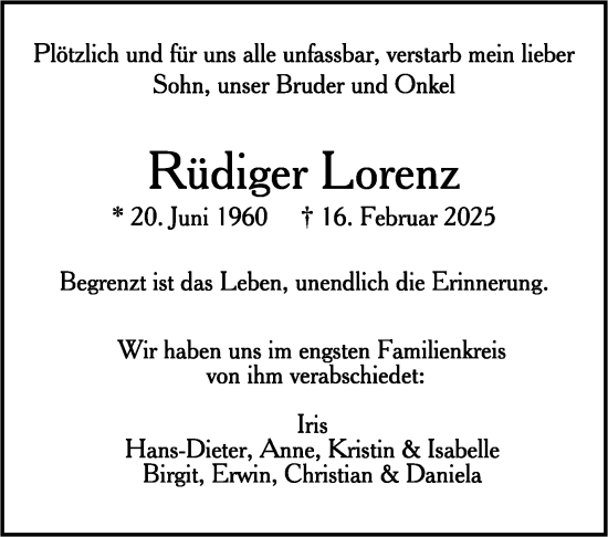 Todesanzeige von Rüdiger Lorenz von Trauer.de