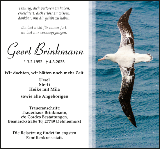 Todesanzeige von Geert Brinkmann von Trauer.de
