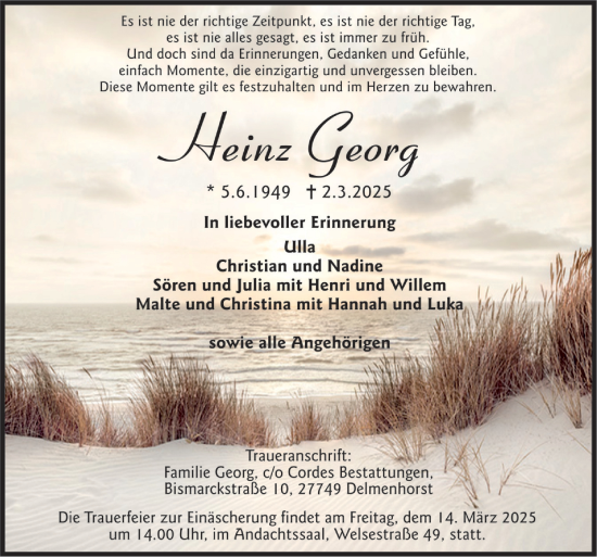 Todesanzeige von Heinz Georg von Trauer.de