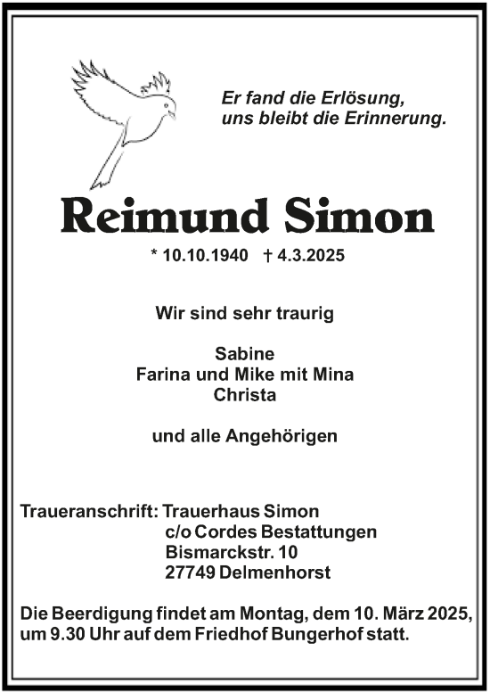 Todesanzeige von Reimund Simon von trauer.de