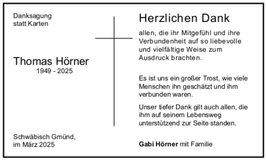 Todesanzeige von Thomas Hörner von Trauer.de