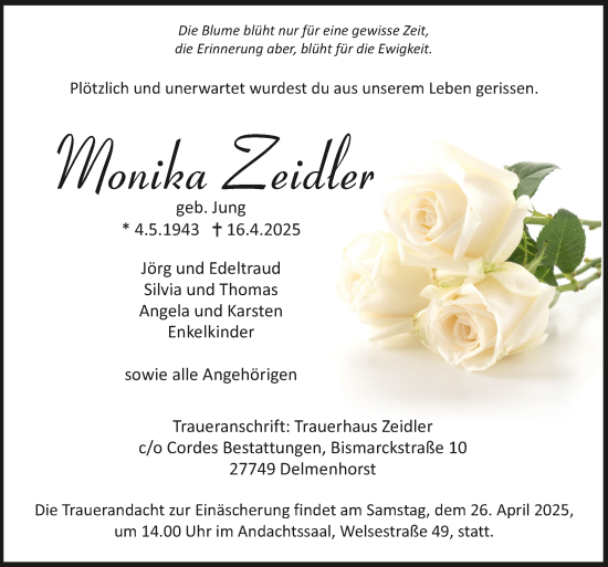 Todesanzeige von Monika Zeidler von trauer.de