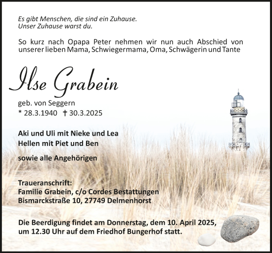 Todesanzeige von Ilse Grabein von trauer.de