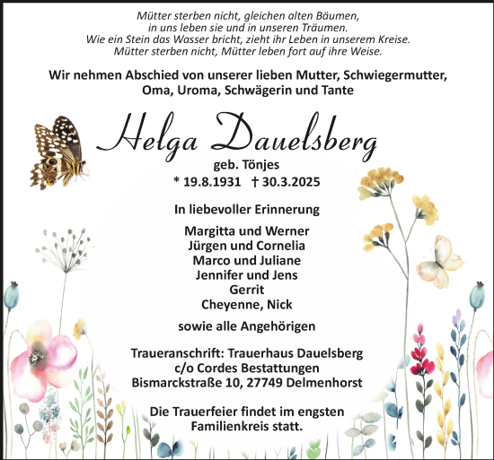 Todesanzeige von Helga Dauelsberg von trauer.de