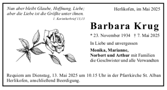 Todesanzeige von Barbara Krug von trauer.de