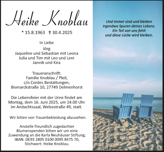 Todesanzeige von Heike Knoblau von trauer.de