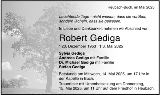 Todesanzeige von Robert Gediga von trauer.de