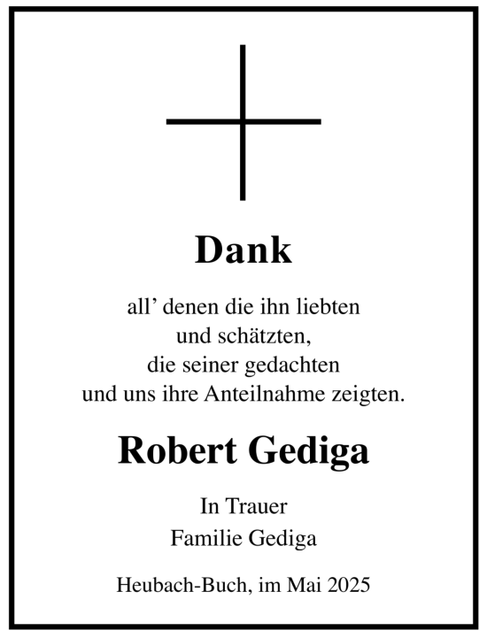 Todesanzeige von Robert Gediga von trauer.de