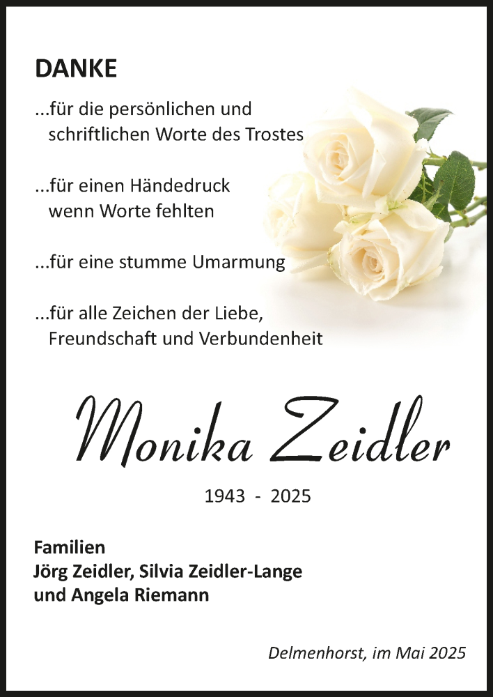  Traueranzeige für Monika Zeidler vom 10.05.2025 aus trauer.de
