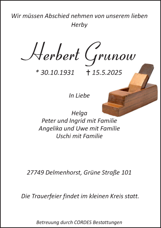 Todesanzeige von Herbert Grunow von Trauer.de