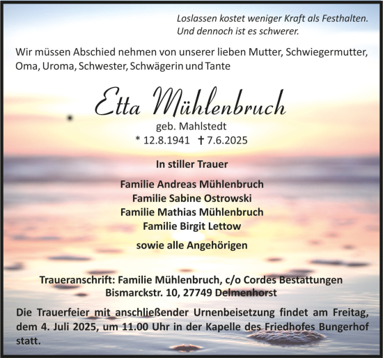 Todesanzeige von Etta Mühlenbruch von trauer.de
