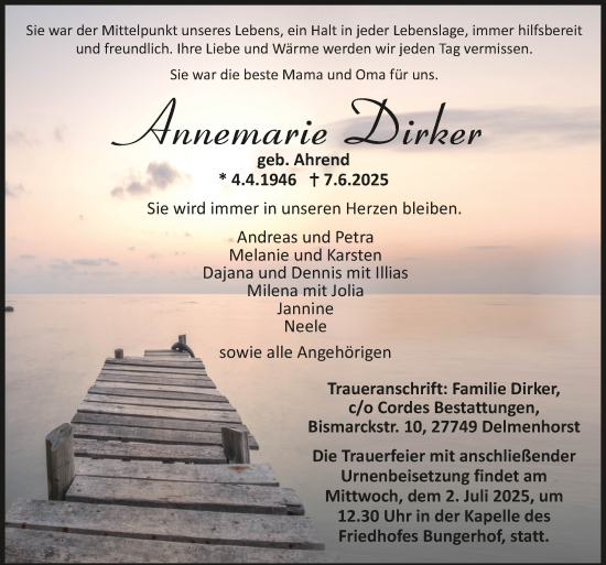 Todesanzeige von Annemarie Dirker von Trauer.de