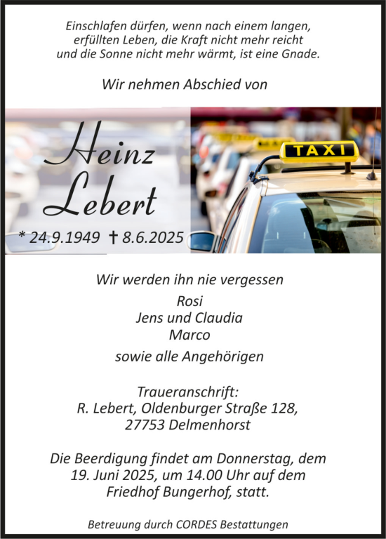 Todesanzeige von Heinz Lebert von trauer.de