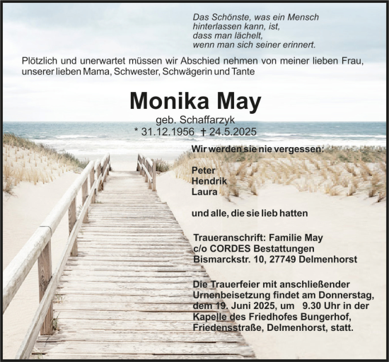 Todesanzeige von Monika May von trauer.de