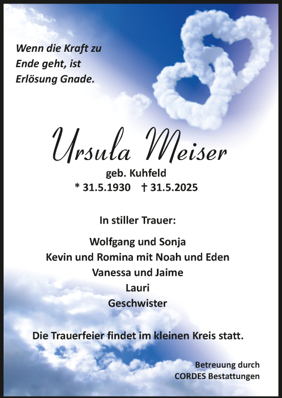 Todesanzeige von Ursula Meiser von trauer.de