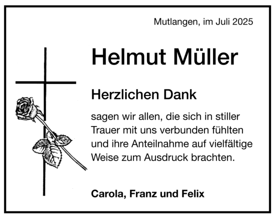 Todesanzeige von Helmut Müller von trauer.de