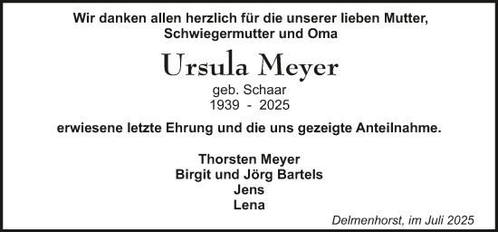 Todesanzeige von Ursula Meyer von Trauer.de