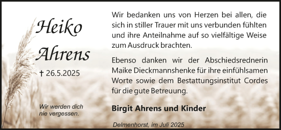 Todesanzeige von Heiko Ahrens von Trauer.de