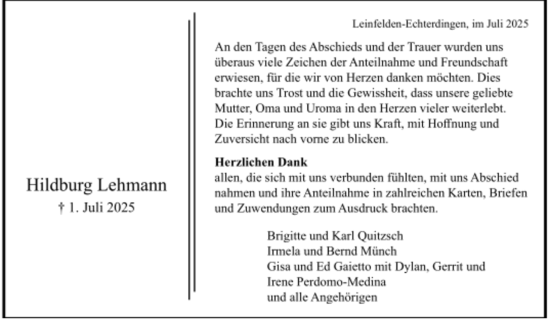Todesanzeige von Hildburg Lehmann von trauer.de