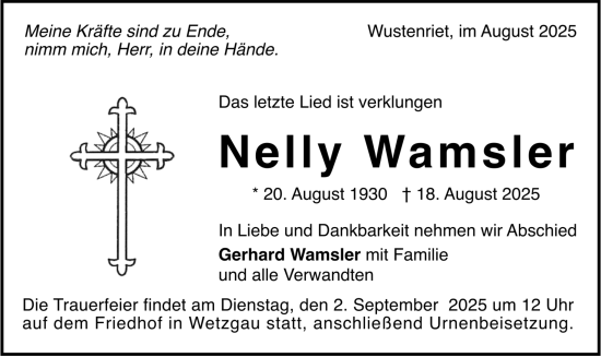Todesanzeige von Nelly Wamsler von Trauer.de