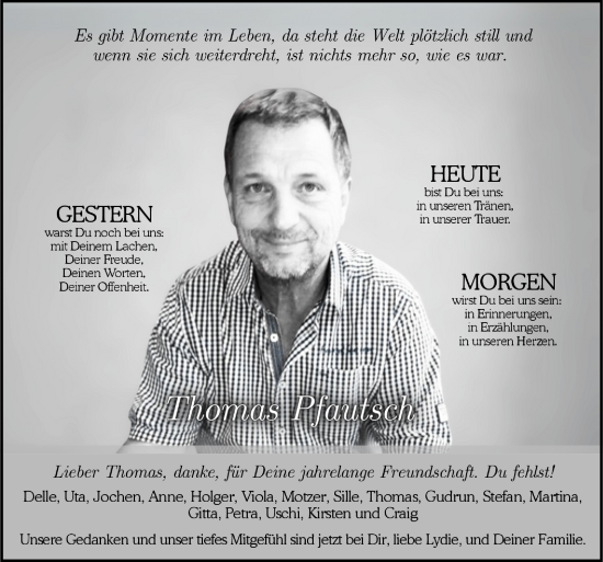 Todesanzeige von Thomas Pfautsch von trauer.de