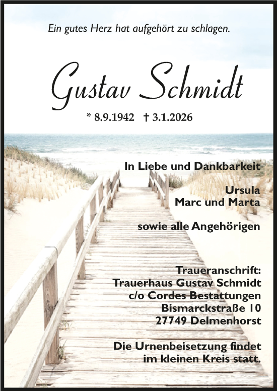Todesanzeige von Gustav Schmidt von trauer.de
