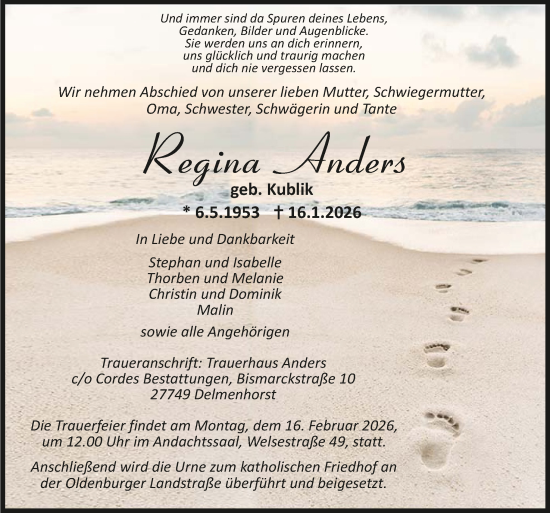 Todesanzeige von Regina Anders von Trauer.de