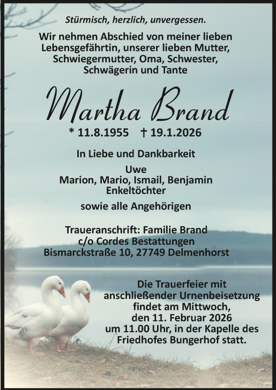 Todesanzeige von Martha Brand von Trauer.de
