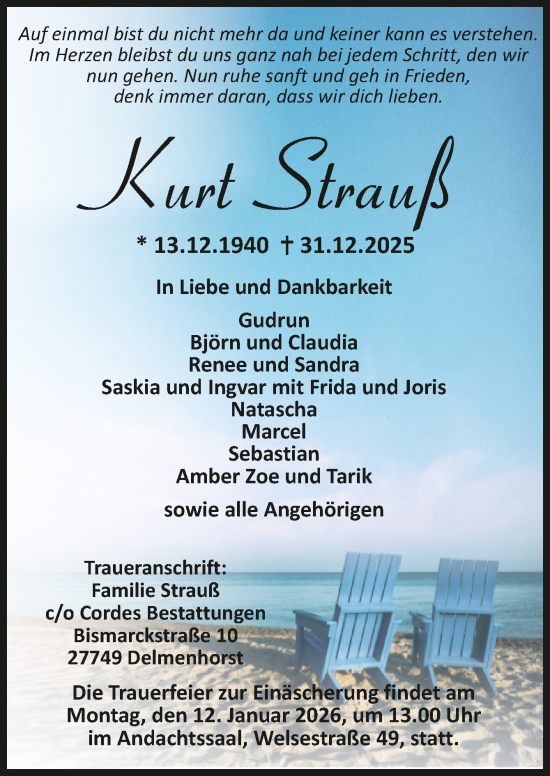 Todesanzeige von Kurt Strauß von Trauer.de
