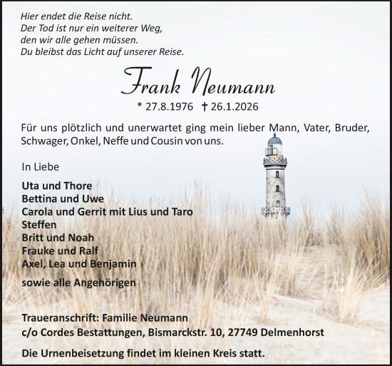 Todesanzeige von Frank Neumann von Trauer.de