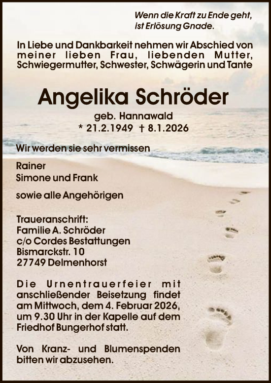 Todesanzeige von Angelika Schröder von Trauer.de