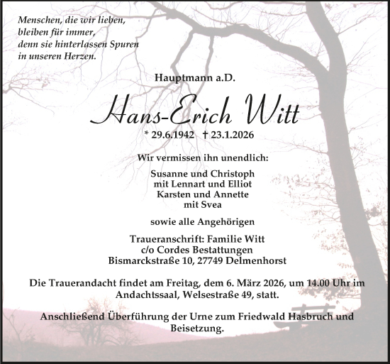 Todesanzeige von Hans-Erich Witt von Trauer.de
