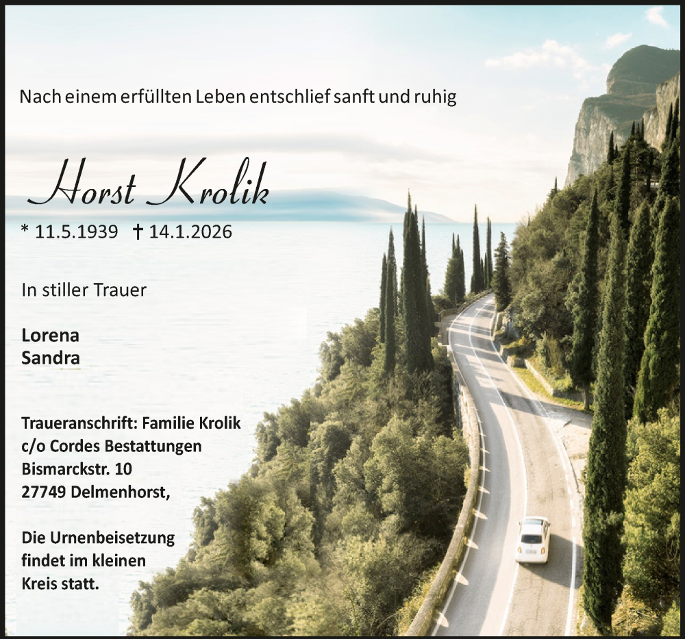  Traueranzeige für Horst Krolik vom 24.01.2026 aus Trauer.de